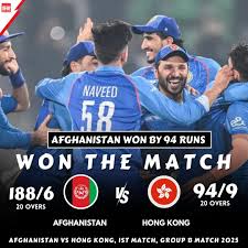 Hong Kong Innings – 94/9 (20 Overs)

Chasing 189 was always going to be tough for Hong Kong, and they faltered right from the beginning. Afghan bowlers dominated the innings, and Hong Kong never recovered from early setbacks.